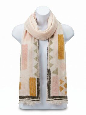 Parfois Women L Scarf Pink Geometric Shawl Wrap Cotton Blend Boho Chic Iconic